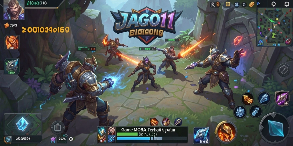 Screenshot gameplay JAGO11 menampilkan pertempuran epik antara tim di arena.